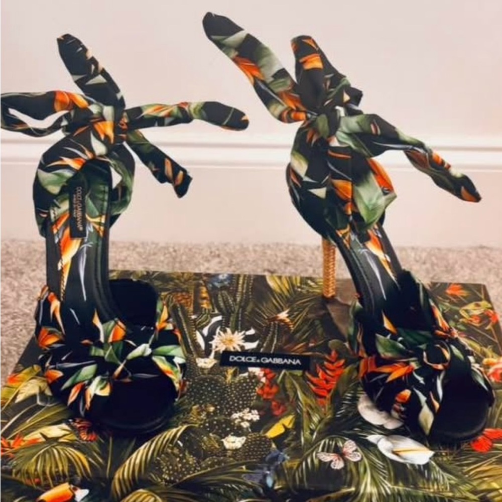 Dolce & Gabbana Tropical Print Tie-Up Heels